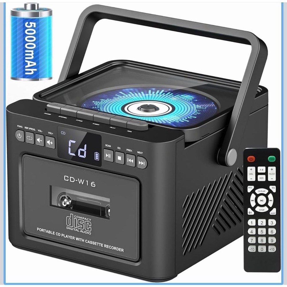 Boombox Cassette CD Player Combo with Bluetooth, 5000Mah Battery | Rechargeable